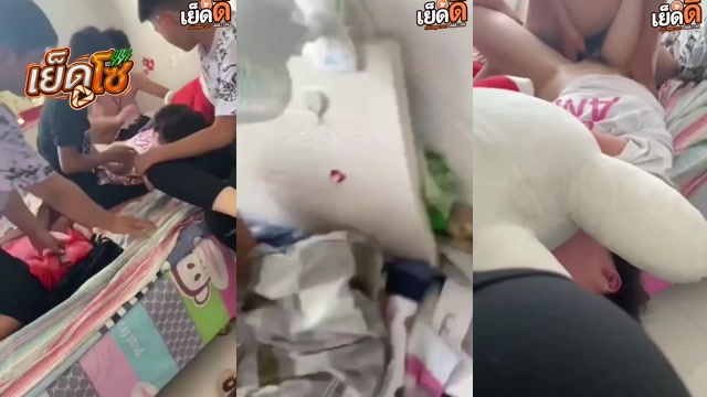 คลิปหลุด สาวจีนหุ่นดีผิวขาว โดนเพื่อนชายขืนใจ!! 5-6 รุมบีบนม ใช้นิ่วสอดหี ก่อนจะมีคนสวมถุงยางเย็ดหีน้องหมวย ก่อนจะเรียงคิวกันเย็ดแบบเสียวๆ เสียงดังลั่นห้องไม่ยอมให้เย็ดหี!!